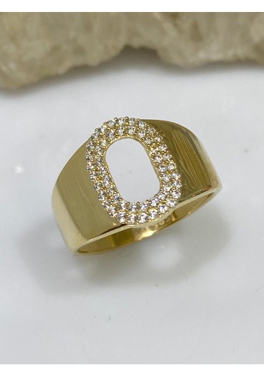 Magümüş 14 Ayar Altın O Harfli Üst Kalite Trend Harf Yüzük