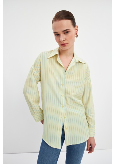 Stella Pulvis Sarı Oversize Çizgili Gömlek Sarı