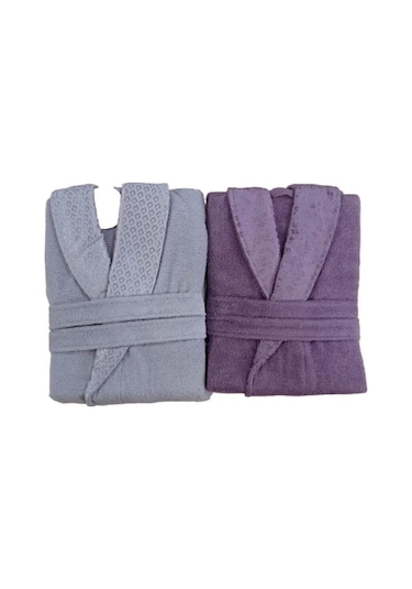 Özdilek Camellia Happy Aile Seti Bornoz Takımı Gri Mürdüm M-L Gri