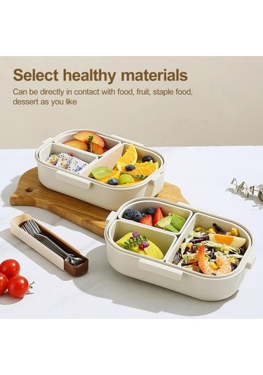 Beyaz Yemek Kutusu Bpa İçermeyen Mikrodalga Güvenli Büyük Kapasiteli Sızdırmaz Bento Kutusu Taşınabilir Bölünmüş Gıda Saklama Kabı
