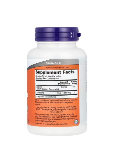 Now Foods L-citrulline 750 Mg Nitric Oxide Protein Metabolism Amino Acid 90 Veg Caps Aromasız