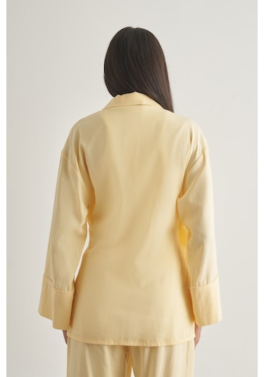 Mizalle Keten Karışımlı Anvelop Bağlı Sarı Kimono Ceket Sari