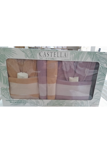 Castella 8 Parça %100 Pamuk Kutulu Çeyizlik Aile Bornoz Seti Cml