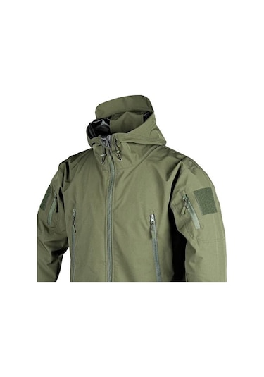 Erkekler İlkbahar Sonbahar Düz Renk Trençkot Kapşonlu Uzun Kollu Cepler Fermuar Pat Rüzgarlık Sıcak Raptiye Bant Tasarım Dağcılık Ceket Haki