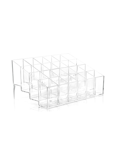 Qingmipy 24 Delikli Şeffaf Dudak Ruj Organizatörü - Masaüstü Kozmetik Depolama Kutusu, Rujları Düzenleyici Ve Gösterici A77