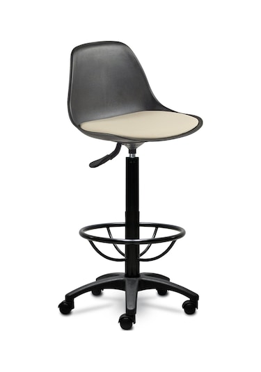 Ofiscombin Ofis Kasiyer Hekim Eczane Sırtlı Bar Taburesi Sandalyesi Tabure Krem Deri 00047499824