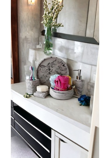 Mermer Desen Antrasit Serisi Beton Banyo Seti Gri