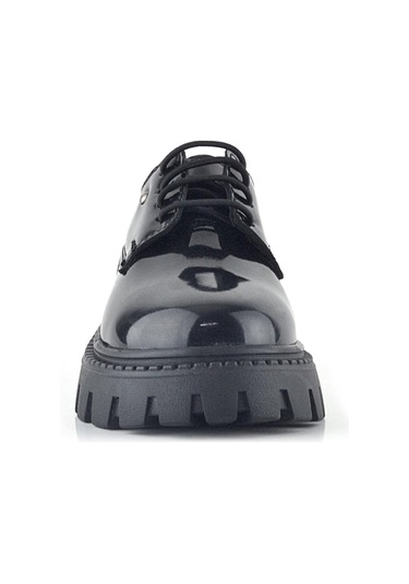 Rakerplus Siyah Rugan Bağcıklı Metal Detaylı Kız Çocuk Oxford Günlük Ayakkabı Siyah