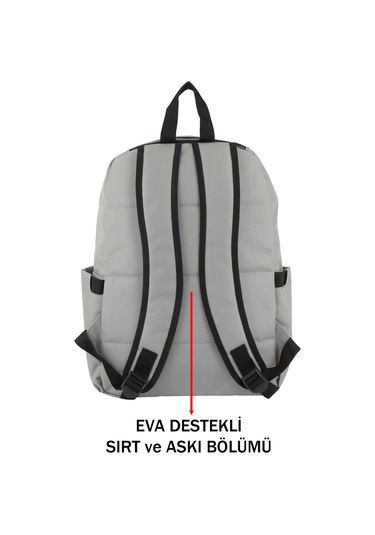 Gri Okul Sırt Çantası Ortaokul Lise Geniş İç Hacim Su Geçirmez Kumaş Yandan Cepli Gri