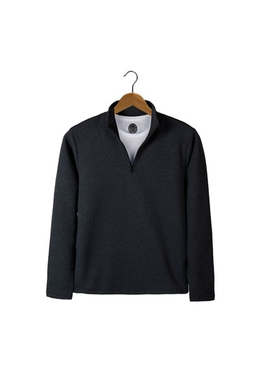 Erkek Füme Yarım Fermuarlı Basic Düz Sweatshirt Füme