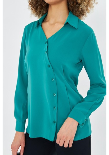 Asimetrik Pile Detay Gömlek Yeşil Yeşil