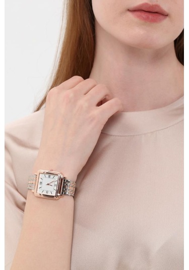 Daisy Rose Gümüş Kordon Kare Kasa Roma Rakam Kadın Kol Saat Rose Gold
