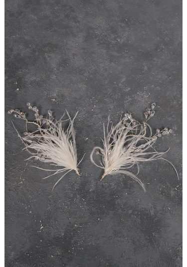 FdayAksesuar Gelinlere Özel Özly Tüylü Ve Kristalli Çift Tarafli Gelin Saç Aksesuarı FRDY31683