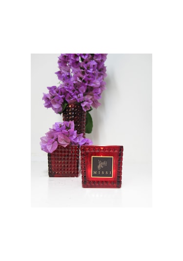 Yılbaşı Kırmızı Kristal Kare Cam Mumluk Ve Tealight Seti