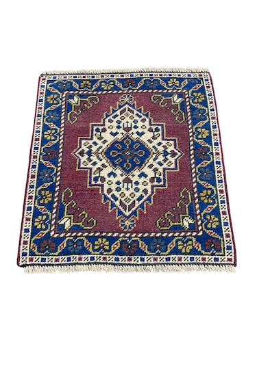 El Dokuma Eskitme Taşpınar Halısı 55x62 Mor Retro Küçük Halı Mor