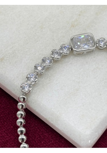 Dikdörtgen Ve Daire Swarovski Taşlı Silver Bileklik Silver