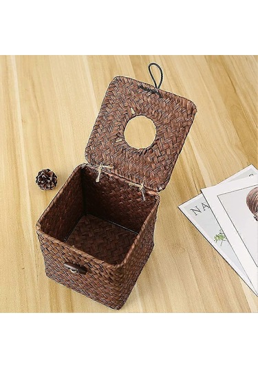 Küp Mendil Kutusu Kapağı Dokuma Kare Mendil Kutusu Tutucu Yüz Mendili Tutucu Aksergery Hediye