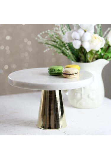 Akayev Mermer 25 Cm Altın Konik Ayak Beyaz Kalın Sunumluk