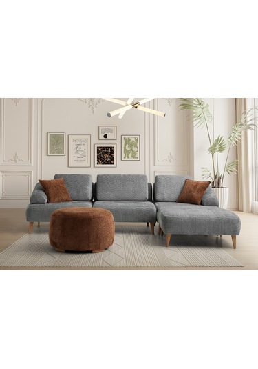 Arti Ahşap Ayaklı Köşe Takımı Gri