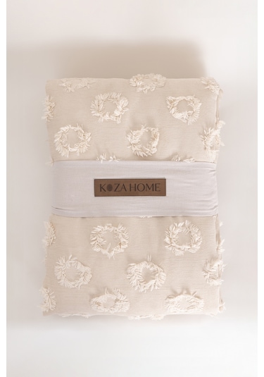 Sitra Bej Çift Kişilik Püsküllü Yatak Örtüsü 230x250 2 Yastık 50x 400509