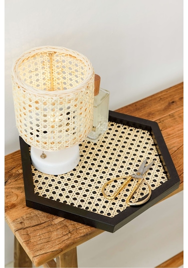 Rattan Hazeran Altıgen Tepsi Siyah %100 Doğal Hazeran