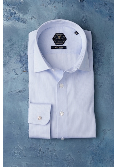 Dorss Slimfit %100 Pamuk Premium Serisi İnce Çizgili Gömlek Mavi