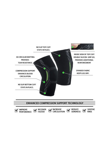 Pazly--2 Adet Spor Diz Desteği Elastik Sıkıştırma Kaymaz Fitness Koşu Bisiklet Diz Pedi Yeni L Siyah