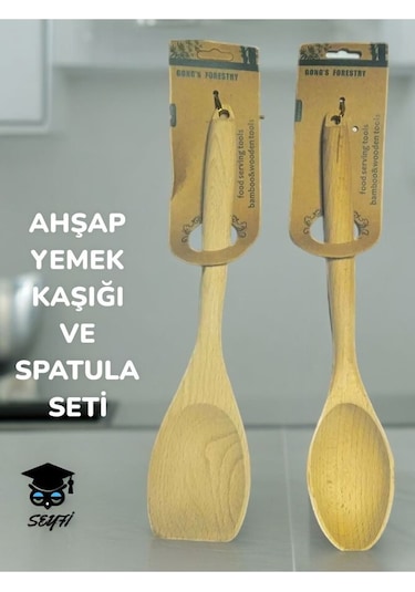Ahşap Yemek Kaşığı Ve Spatula Seti