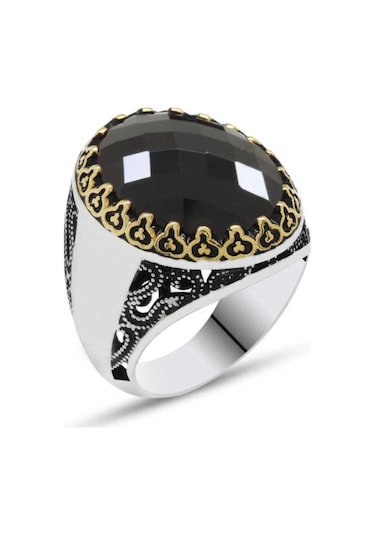 Gümüş Siyah Zirkon Taşlı Erkek Yüzük (510786373)