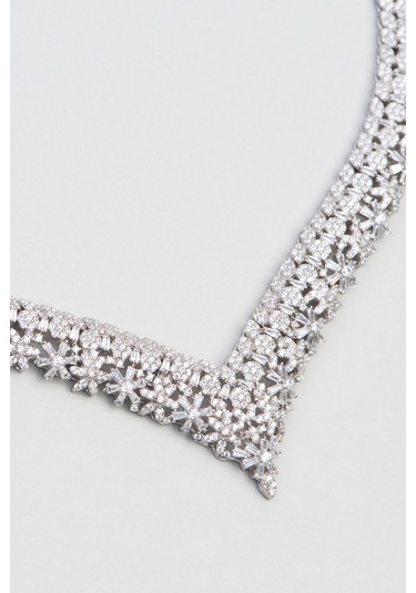 Carrie 18 Ayar Beyaz Altın Kaplama Gümüş Gerdanlık Beyaz