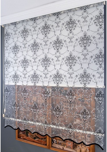 Çift Mekanizmalı Simli Tül Stor Perde Beyaz-siyah