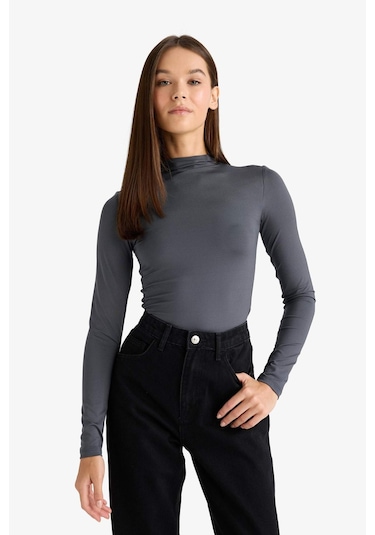 Defacto Yarım Balıkçı Yaka Uzun Kollu Çıtçıtlı Body F9242ax25auar58 Antrasit