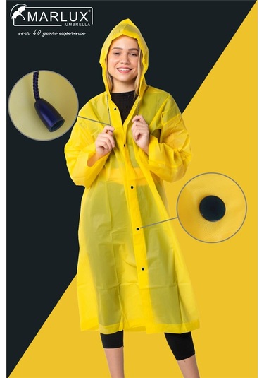 Marlux Unisex Su Rüzgar Geçirmez Kapüşonlu Çıtçıt Düğme Eva Yağmurluk - Sarı - Lacivert