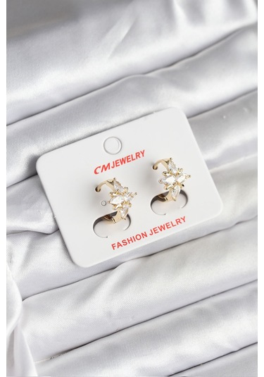 14k Kaplama Kutup Yıldız Zirkon Taşlı Cm Kadın Küpe Gold Renk Renkli