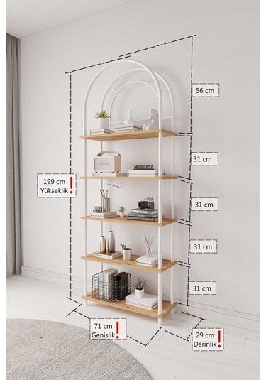 Çevir Kur Atlantik Çam Bohem Kitaplık Çok Amaçlı, 5 Raflı, Dekoratif Dolap 199x71x29 Cm Atlantik Çam