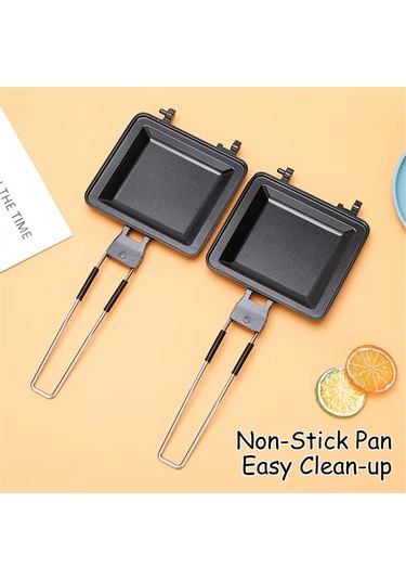 Sandviç Makinesi, Waffle'lı Alüminyum Alaşımlı Kahvaltı Pişirme Tepsisi Siyah