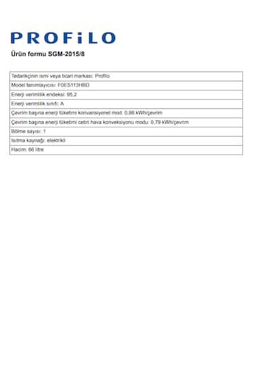 Profilo F0ES113HBD 66 LT Ocaklı Fırın