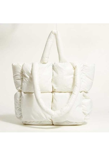 Ganzhoushop Yumuşak Yeni White Uzay Tote Pamuklu Omuz Moda Kumaş Kış Kapasiteli Kadın Çantası Çantası Çantalar Çanta Çanta Büyük Aşağı Alışveriş Fy Beyaz