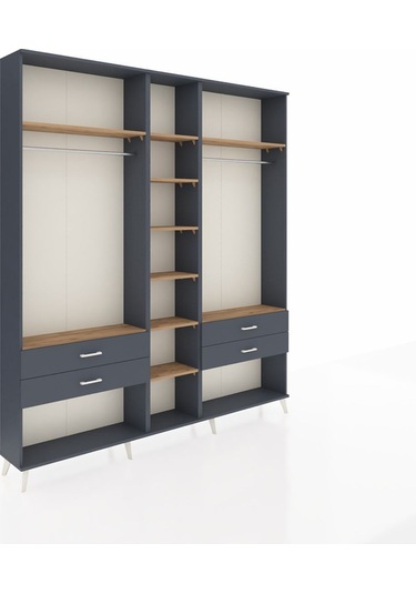 Arges Dolap 10 Raflı 4 Çekmeceli 2 Askılı 220x30x243 Antrasit-çam/antrasit Atlas Çam/antrasıt