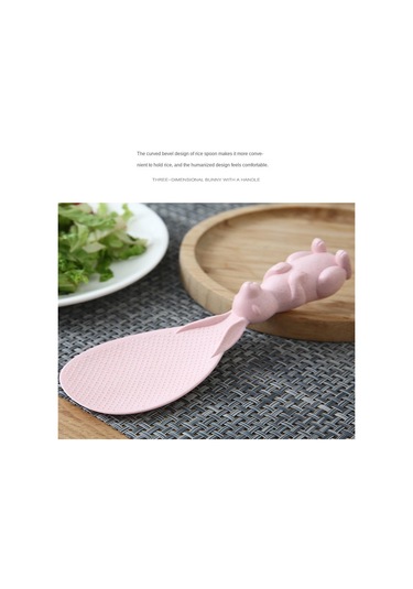 Bej 1 Adet Buğday Samanı Tavşan Kaşığı Stand Up Tavşan Pirinç Kürek Pirinç Ocak Pirinç Kaşığı Yaratıcı Yapışmaz Pirinç Karikatür Pirinç Kaşığı