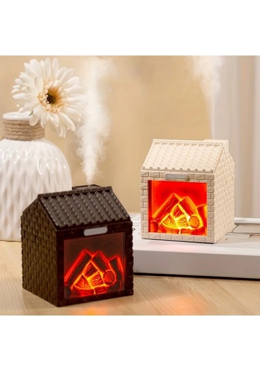 Techbloom 1 Adet Mini Ev Şekilli Nemlendirici Ve Masa Lambası Cream Color Usb İle Çalışan Taşınabilir Hava Nemlendirici Yatak Odası Oturma Odası Ofis Dekorasyonu Için Ahşap