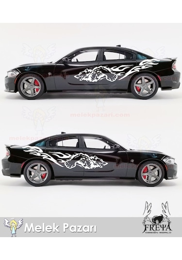 90x21cm-Kurt Alevli Yan Kapı Araba Sticker. Alevli Kurt Oto Arka