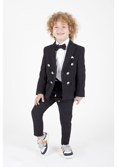 Erkek Çocuk Çizgili Spor Takım Elbise Siyah