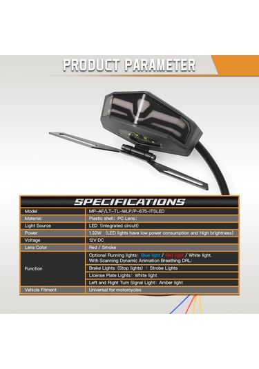 Xindoker Motosiklet Led Arka Feneri: Tümleşik Sinyal Ve Plaka Işığı, Dinamik Solunum Geçiş Işığı İle Evrensel Katlanabilir Plaka Tutucu - Mavi Xindoker Motosiklet Led Arka Feneri: Tümleşik Sinyal Ve Plaka Işığı, Dinamik Solunum Geçiş Işığı İle Evrensel Katlanabilir Plaka Tutucu - Mavi