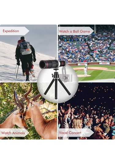 Yaozixa 18x Uzun Mesafe Telefoto Lens - Universal Telefon Kameraya Takılabilir, Manuel Odaklama, Alüminyum Gövde Siyah