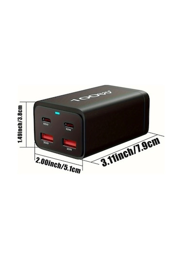 Motion003 100w Galiyum Nitrür Pd Şarj Cihazı Siyah 2 Usb-a 2 Tip-c Masaüstü Şarj Aleti 100w Çok Fonksiyonlu Pd Adaptörü Ab Fişli