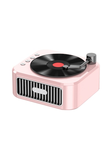 Springsun Pembe Vintage Çalınabilir Hoparlör - 360 Stereo Ses, Bt 5.3, 10+ Saat Pil, Çoklu Çalma Modu Vinyl Disk Tasarımı