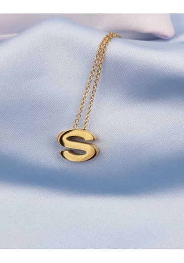 Vog Kişiye Özel Üç Boyutlu Çelik S Harf Sarı Renkdeniz Ve Havuz Suyuna Dayanıklı Paslanmaz Kolye Sarı