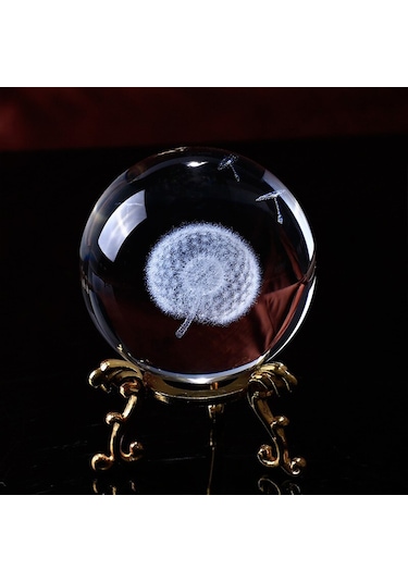 Dekoratif Metal Ayaklı Karahindiba Tasarımlı 3D Cam Küre