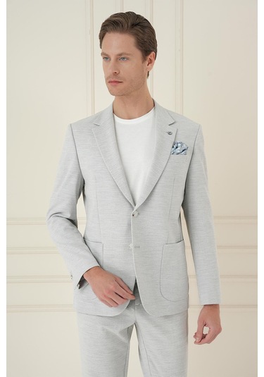 Comfort Fit Mono Yaka Çift Yırtmaç Torba Cep Casual Taş Ceket C 698 Taş